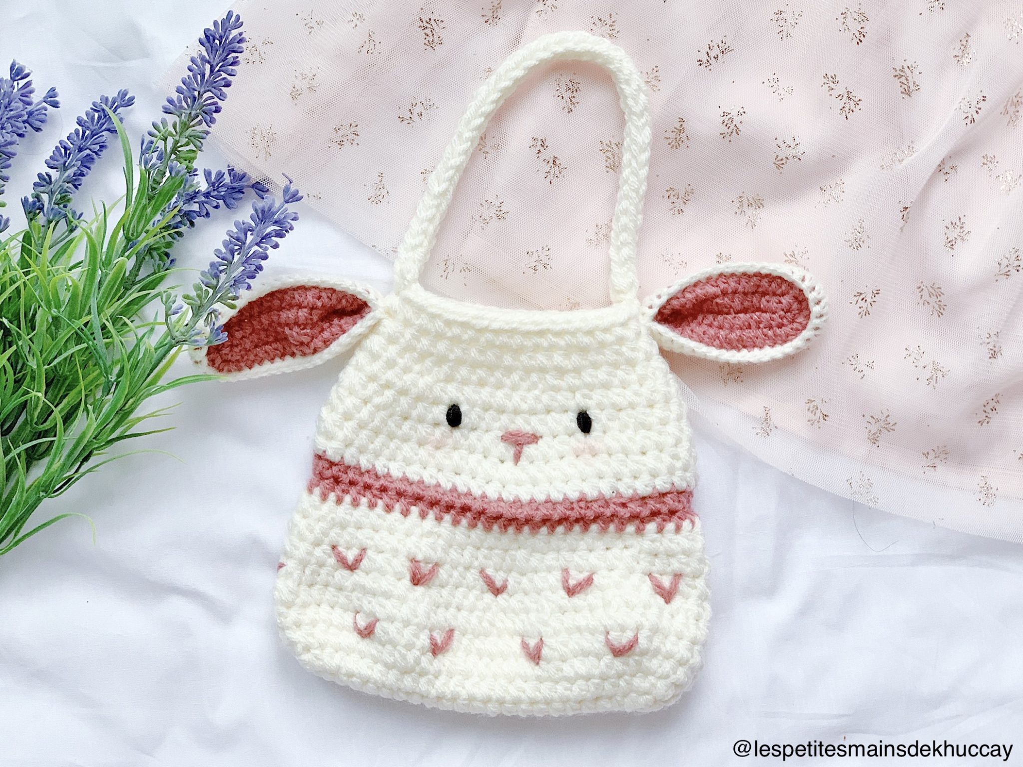 Cute Black Crochet Bunny Backpack Rabbit Crochet Shoulder Bag for